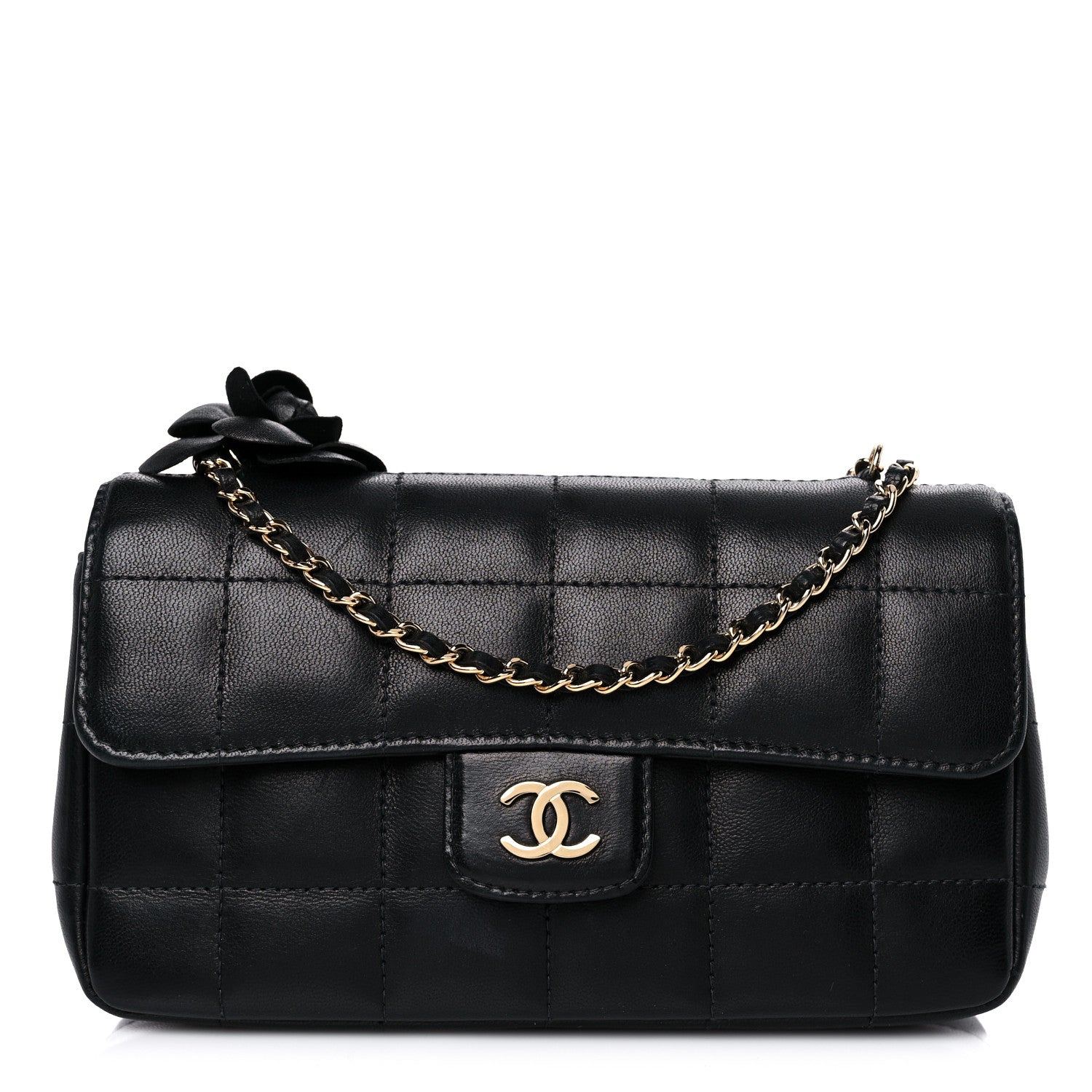 Chanel Lambskin Quilted Mini Chocolate Bar Camellia Flap Black 1 of 14