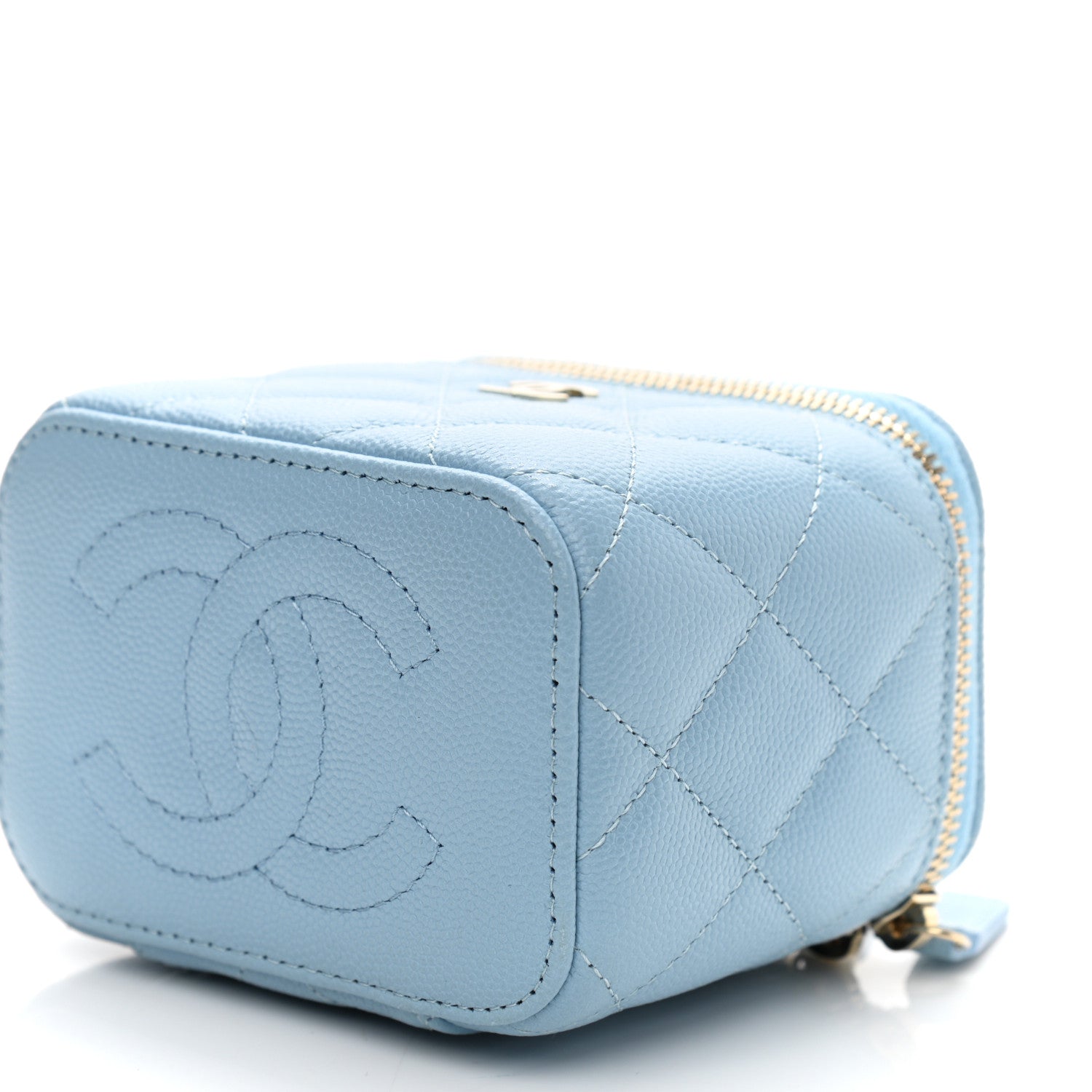 Chanel Caviar Quilted Mini Vanity Case With Chain Light Blue 11 of 13