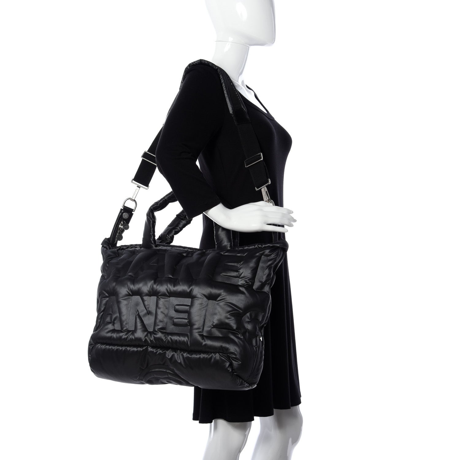 Chanel Nylon Embossed Doudoune Bowling Bag Black 2 of 10