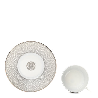 Hermes Porcelain Mosaique Au 24 Platine Tea Cup And Saucer Set Of 2 Platinum 4 of 7