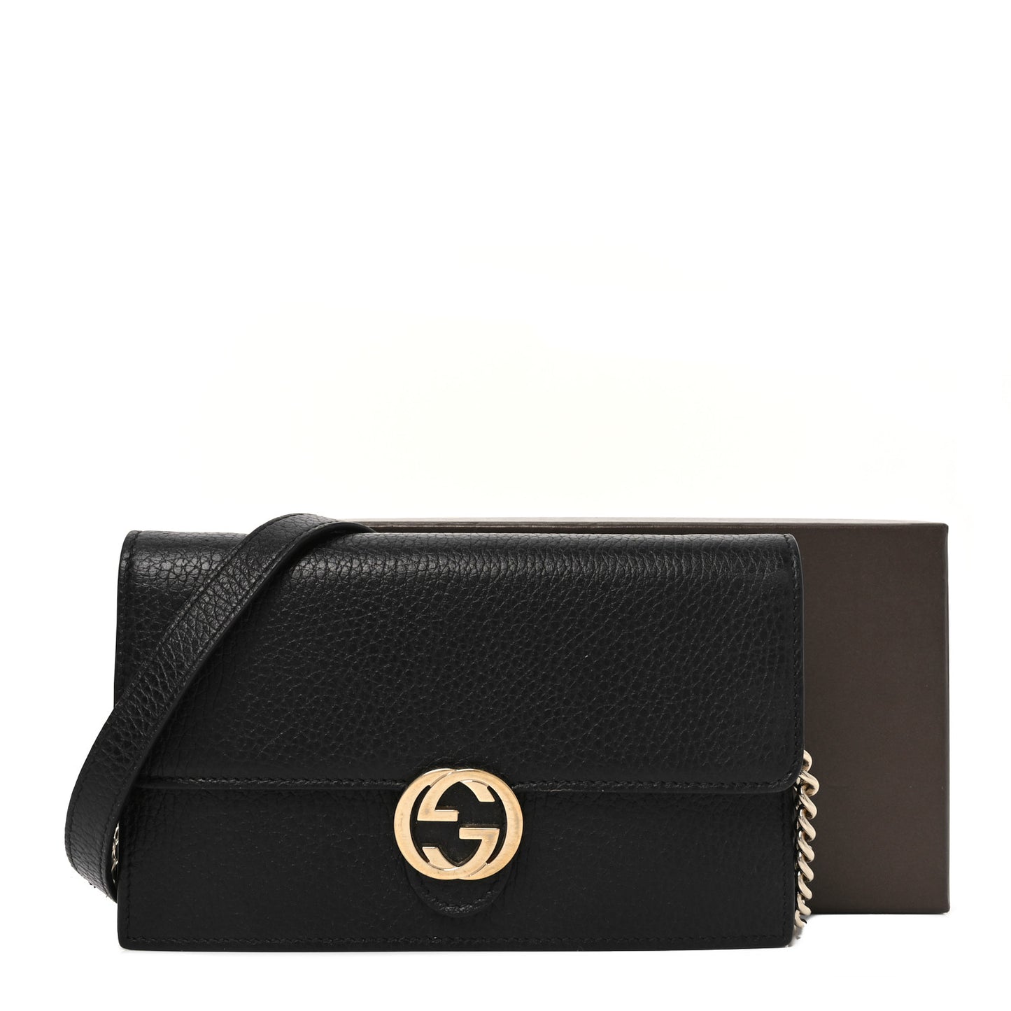 Dollar Calfskin Interlocking G Chain Wallet Black