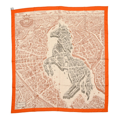 Hermes Cashmere Silk La Cite Cavaliere Shawl 140 Orange Naturel Brun 1 of 4