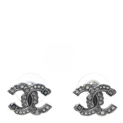 Chanel Ruthenium Crystal CC Earrings Silver Black 1 of 5