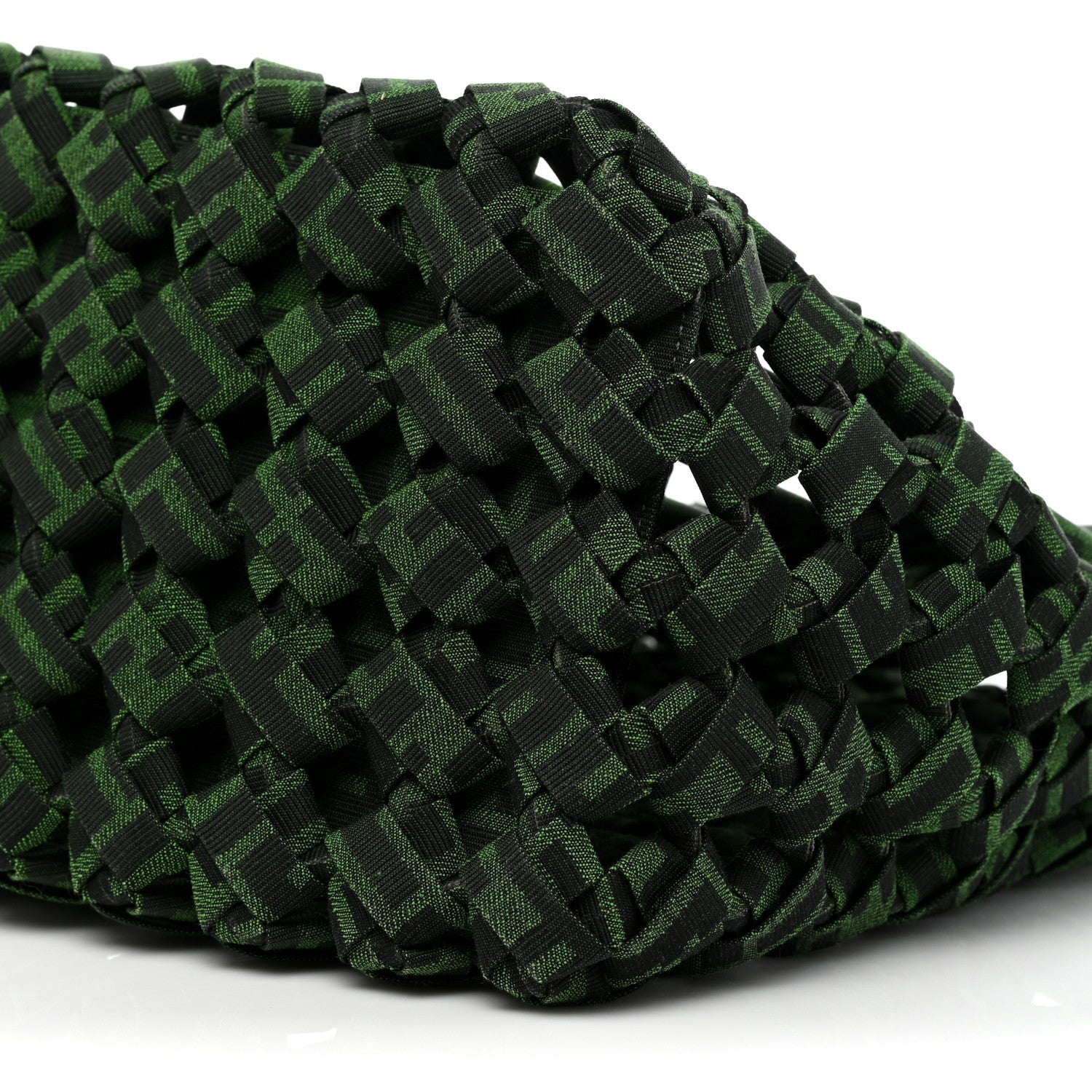 Fendi Fabric Jacquard FF 1974 Woven Knotted FF Tote Verde Black 7 of 7