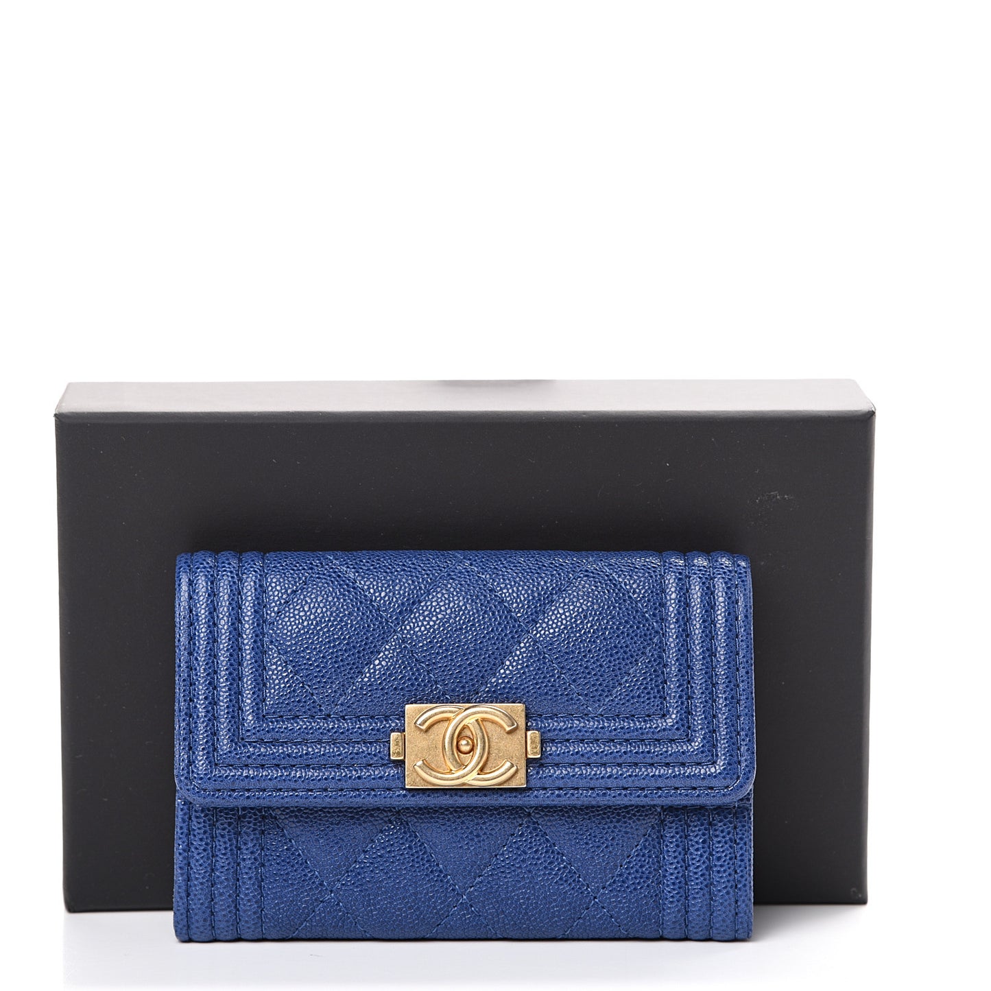 Iridescent Caviar Quilted Boy Card Holder Wallet Dark Blue