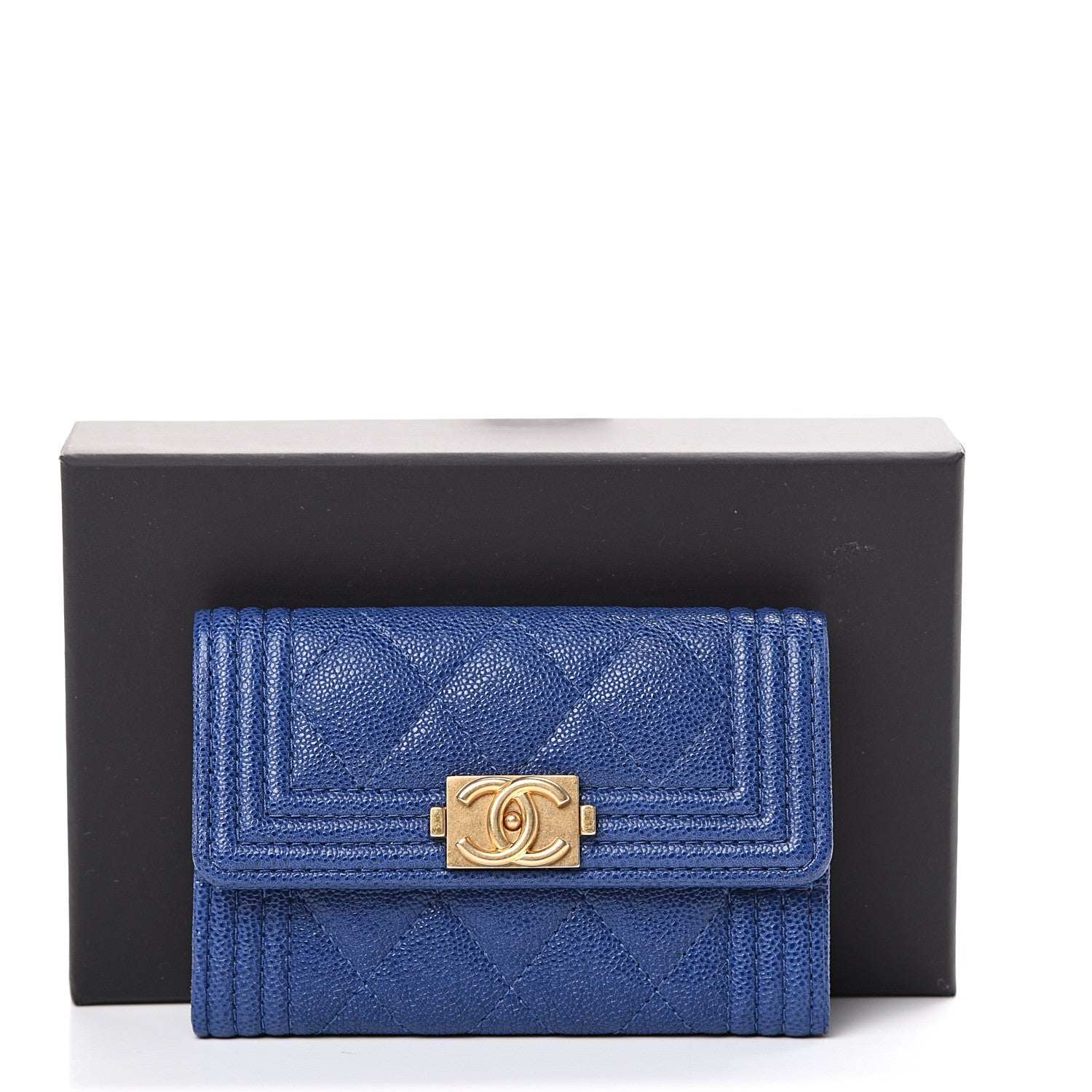 Chanel Iridescent Caviar Quilted Boy Card Holder Wallet Dark Blue 8 of 8