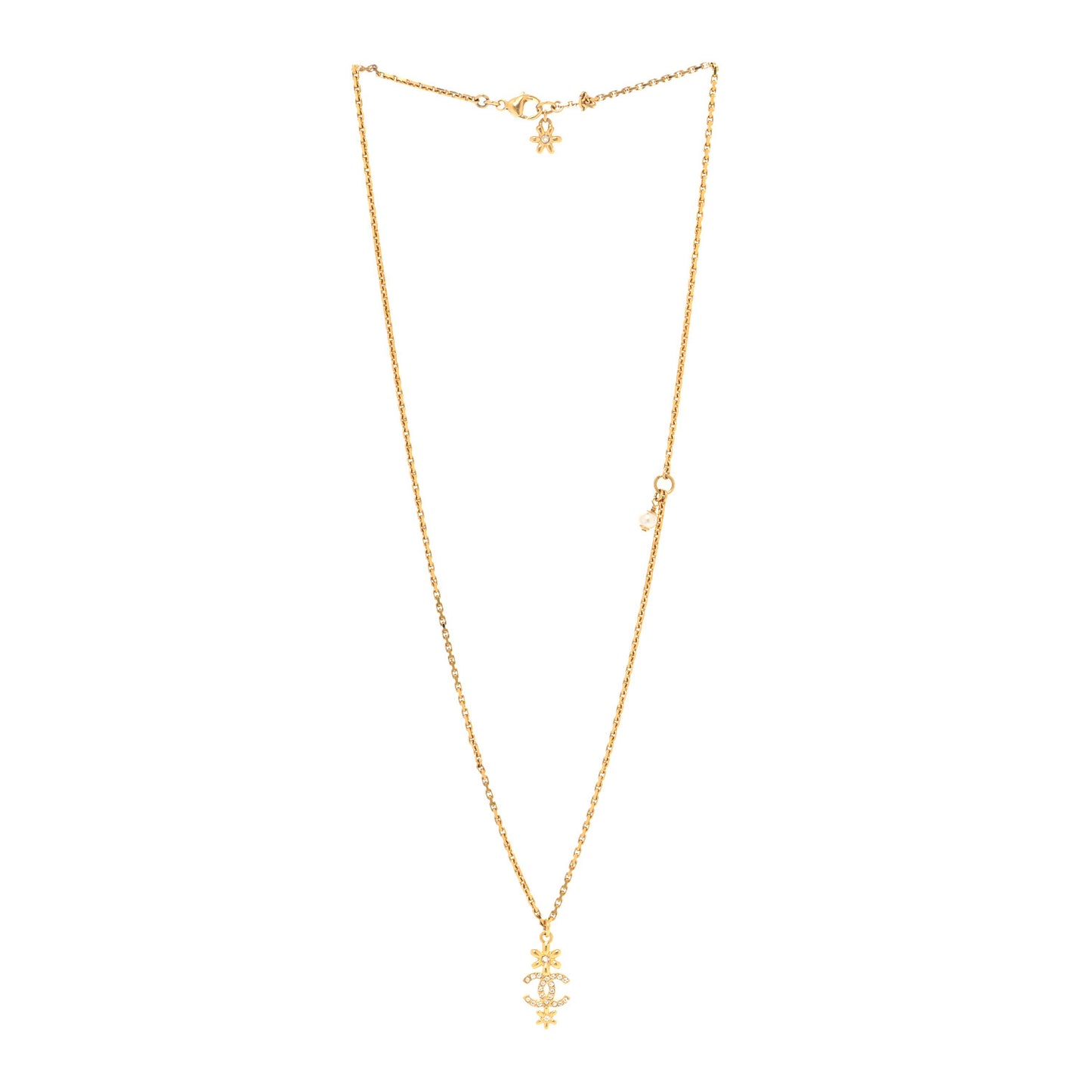 Pearl Crystal CC Flower Pendant Necklace Gold White