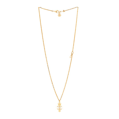 Chanel Pearl Crystal CC Flower Pendant Necklace Gold White 3 of 5