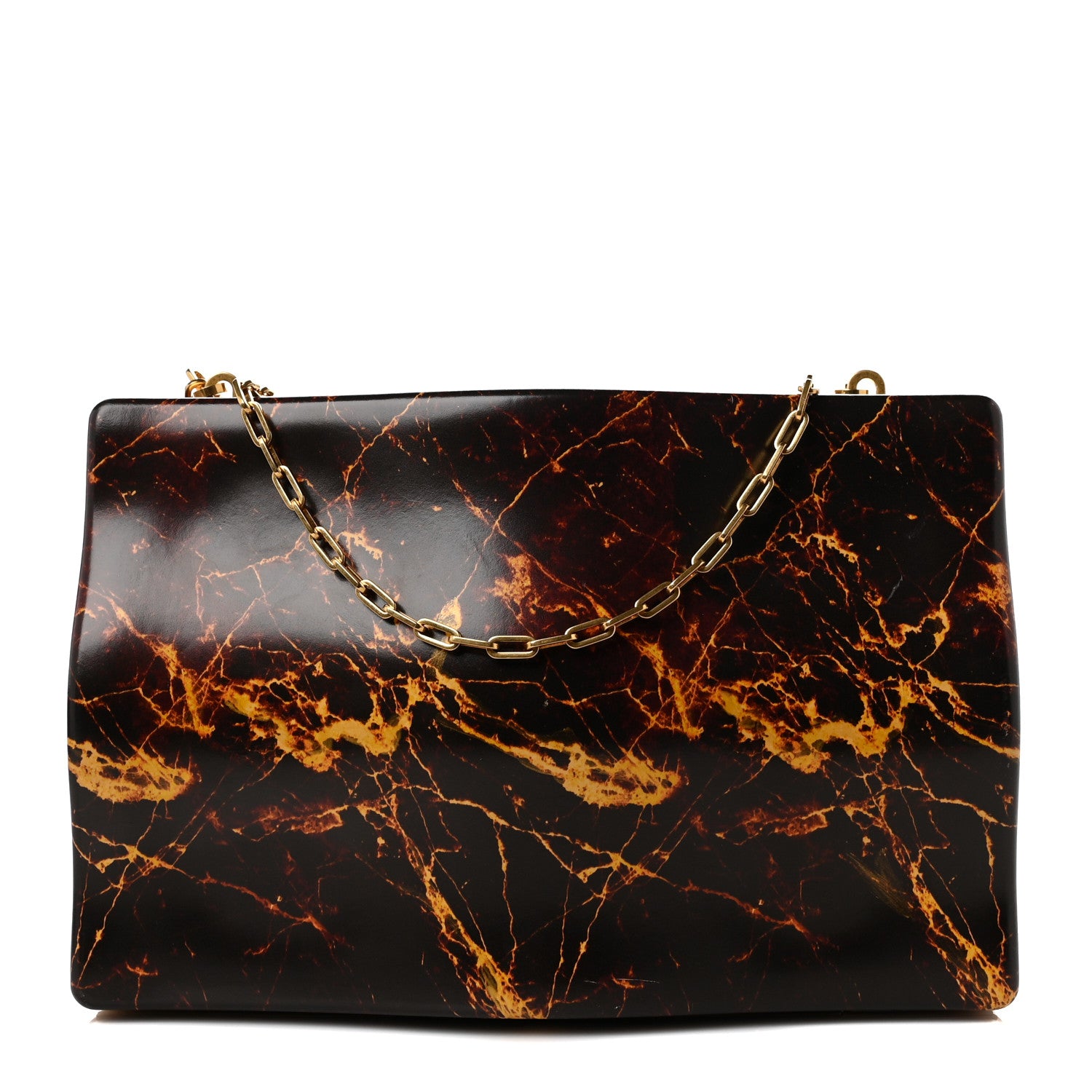 Bottega Veneta Spazzolato Calfskin Chain Clutch Gold Marble 1 of 9
