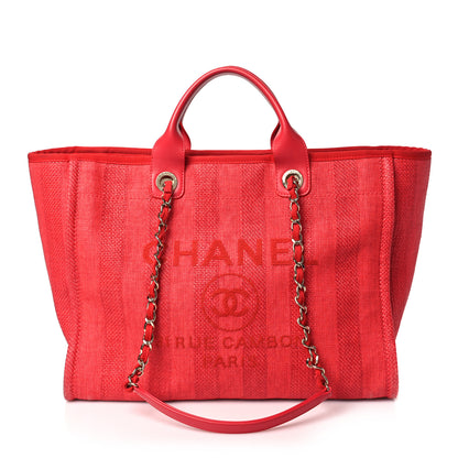 Chanel Straw Raffia Calfskin Striped Medium Deauville Tote Red 1 of 12