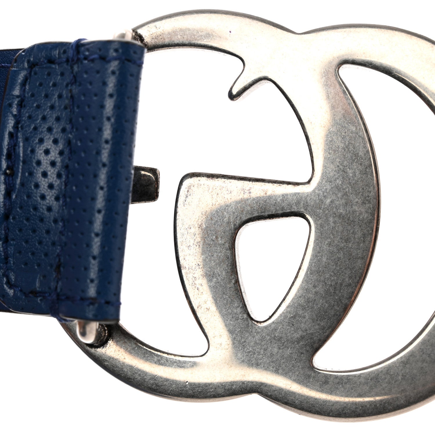 Gucci Calfskin GG Tennis Embossed Double G 40mm Belt 90 36 Intense Metal Blue 7 of 8