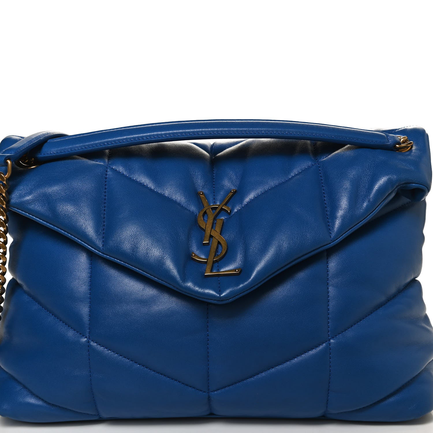 Saint Laurent Lambskin Quilted Medium Loulou Puffer Monogram Chain Satchel Majorele Blue 9 of 14