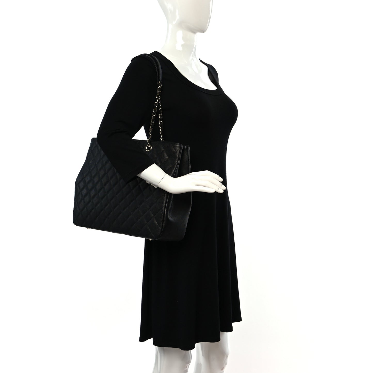 Caviar Quilted Large Shopping Tote Black