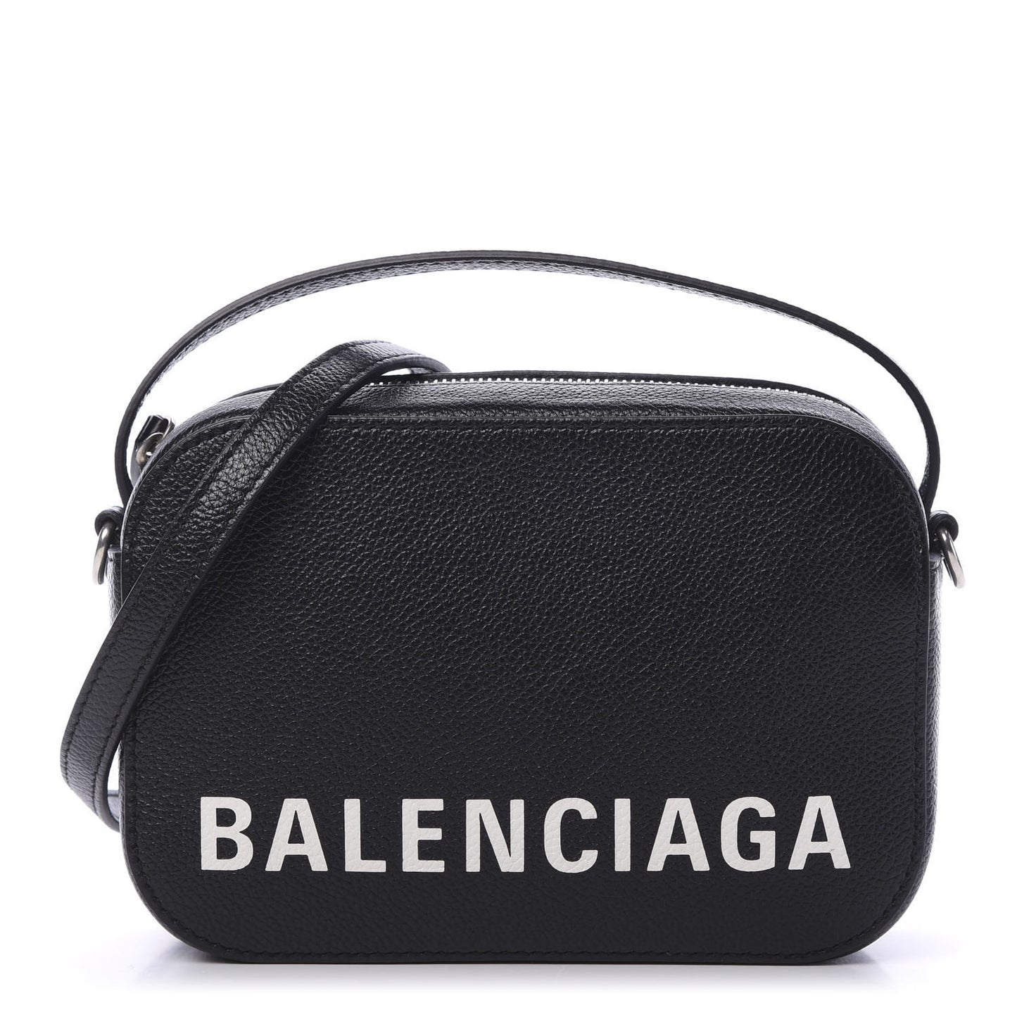 Grained Calfskin Logo XS Ville Top Handle Camera Bag Black White