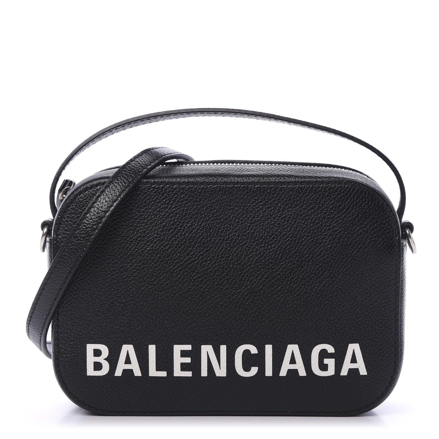 Balenciaga Grained Calfskin Logo XS Ville Top Handle Camera Bag Black White 1 of 9