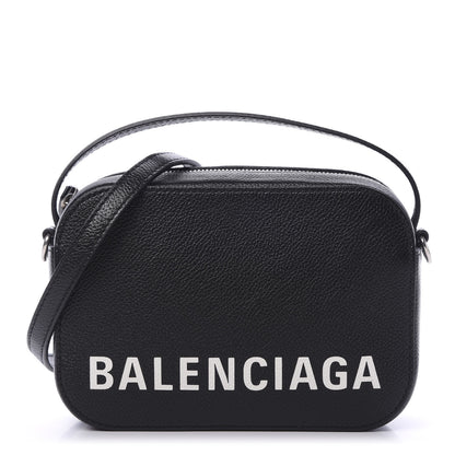 Balenciaga Grained Calfskin Logo XS Ville Top Handle Camera Bag Black White 1 of 9