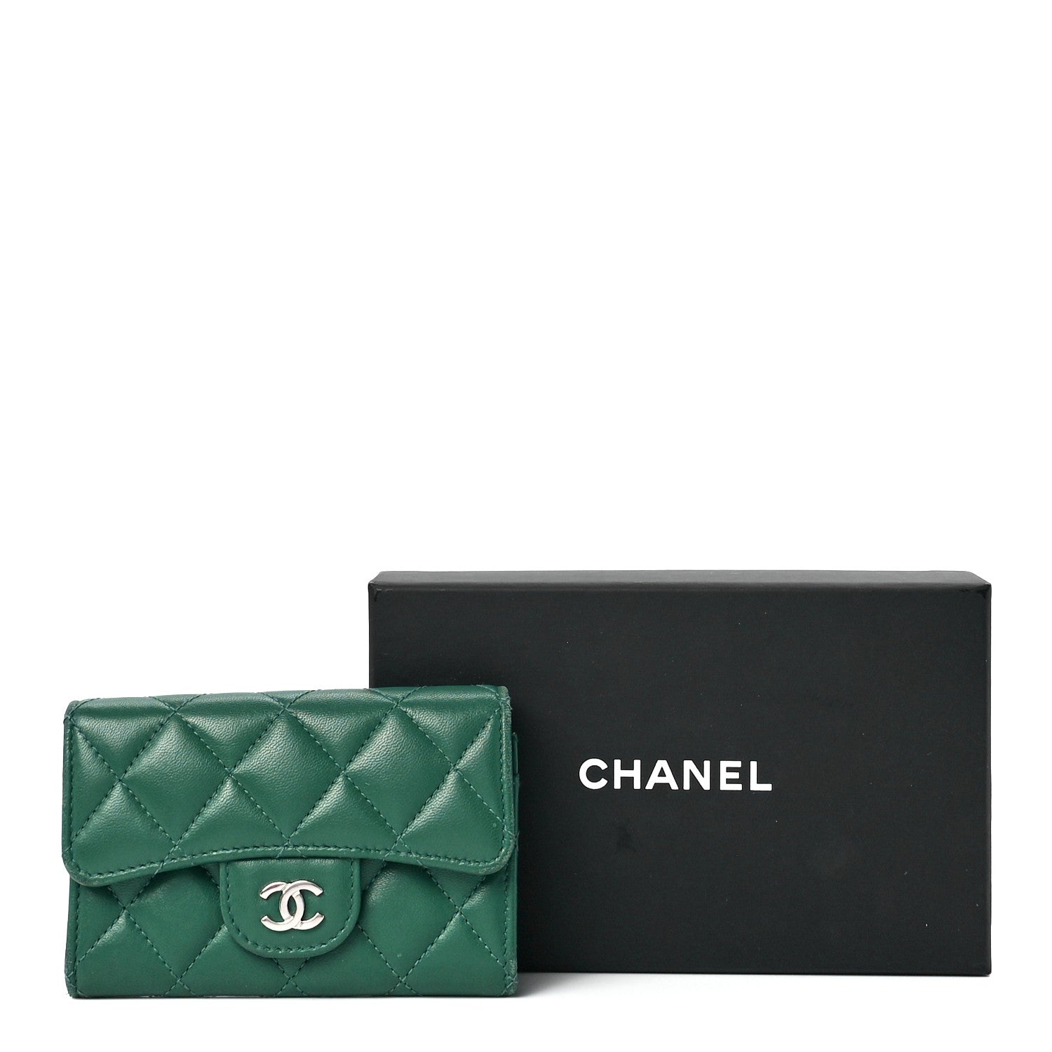 Chanel Lambskin Quilted Flap Card Holder Wallet Green 12 of 12