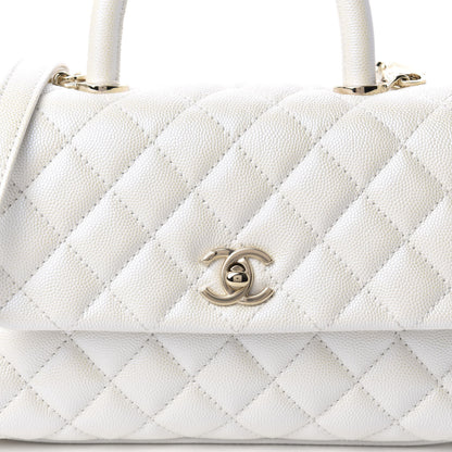 Chanel Iridescent Caviar Quilted Mini Coco Handle Flap White 12 of 13