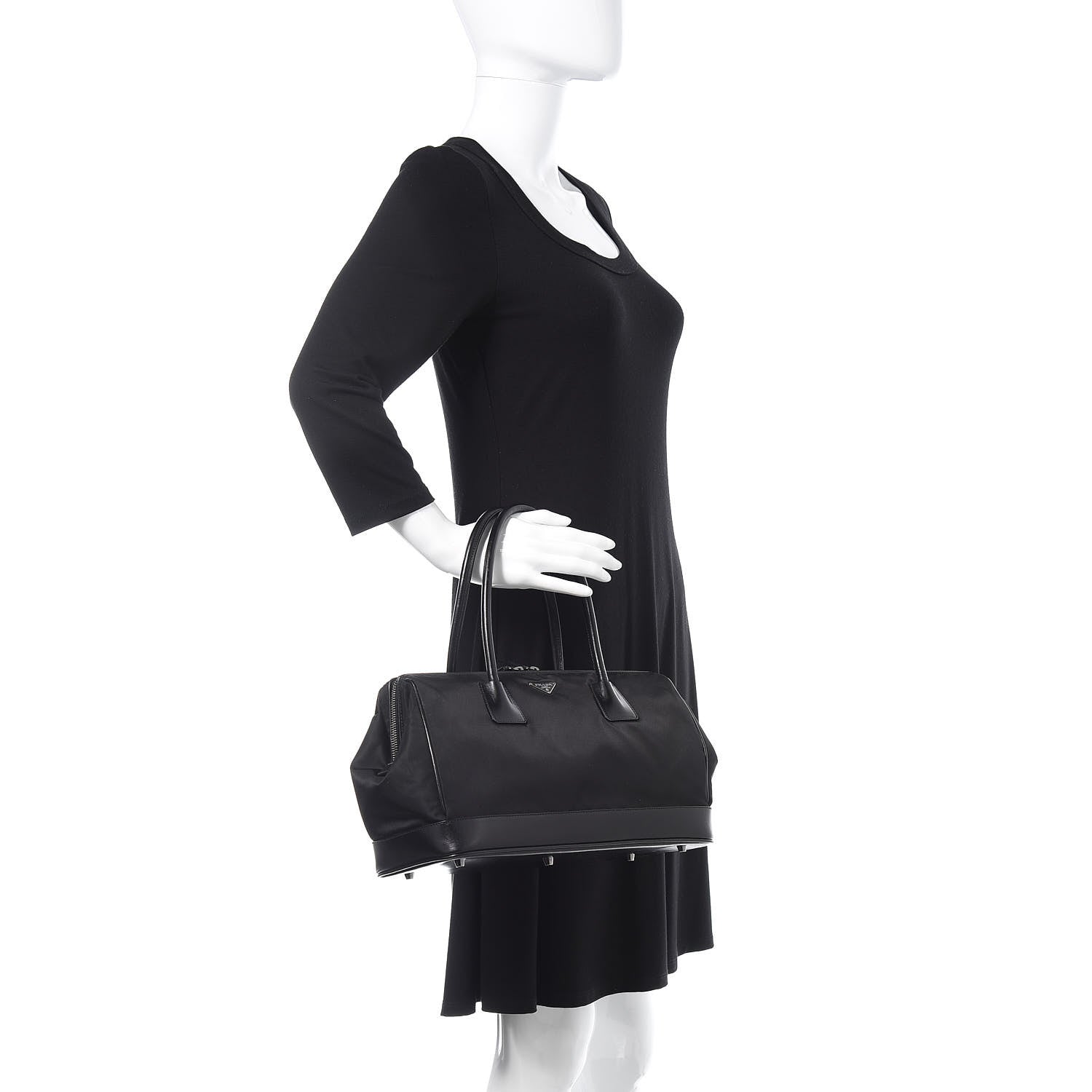 Prada Tessuto Nylon Soft Calf Bowler Black 2 of 13