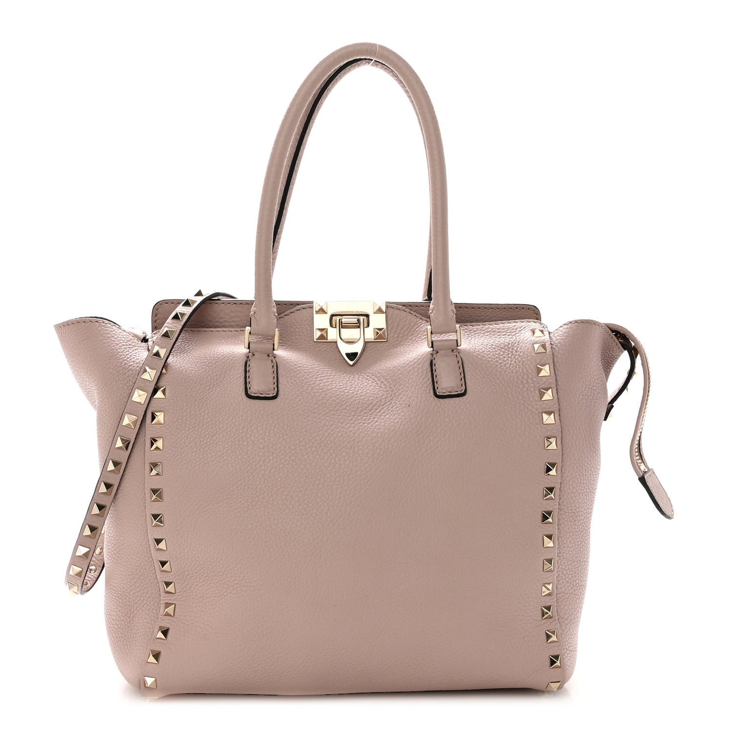 Grained Calfskin Rockstud Double Handle Tote Poudre