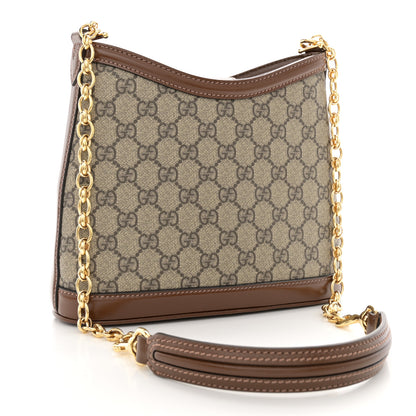 Gucci GG Supreme Monogram Azalea Calfskin Retro Interlocking G Chain Shoulder Bag Beige Ebony Brown Sugar 3 of 10