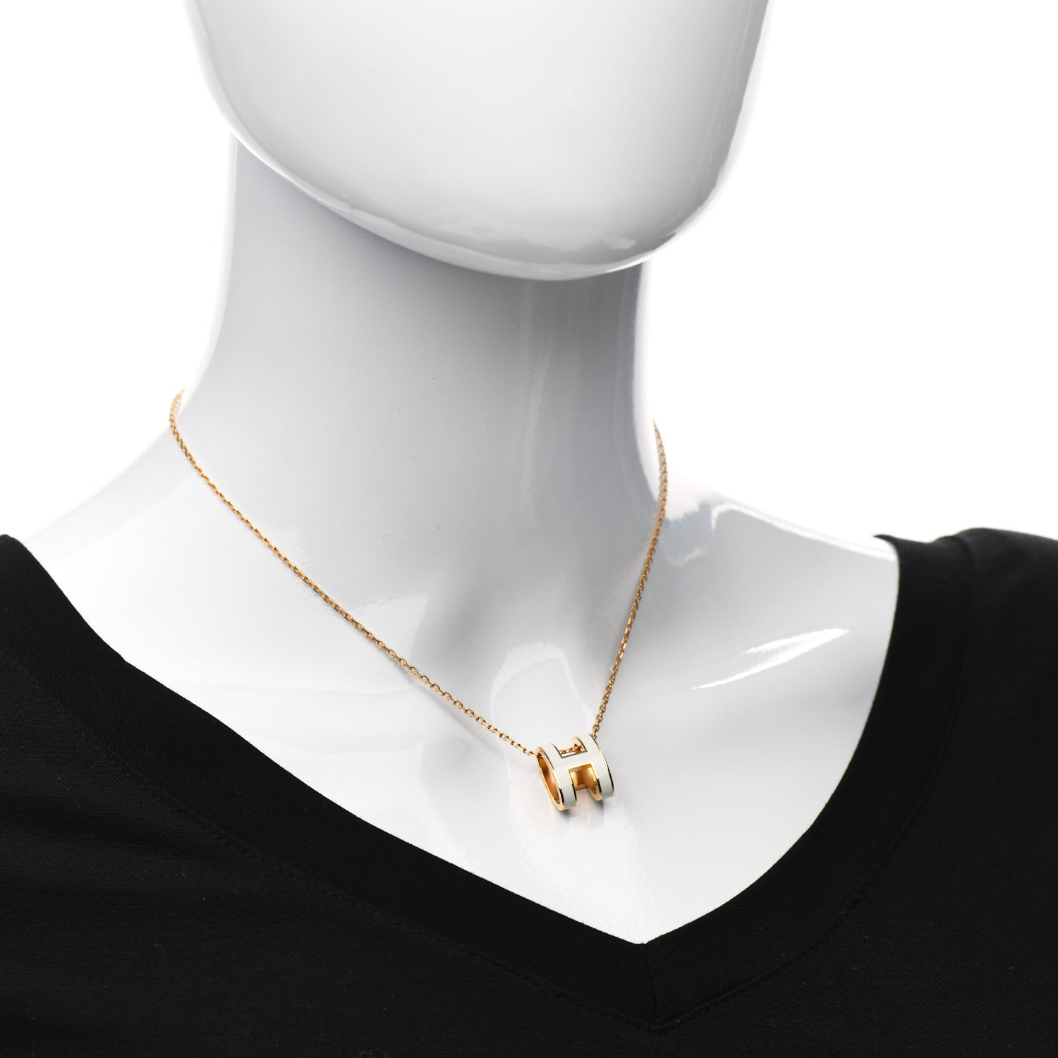 Hermes Lacquered Gold Pop H Pendant Necklace White 2 of 5