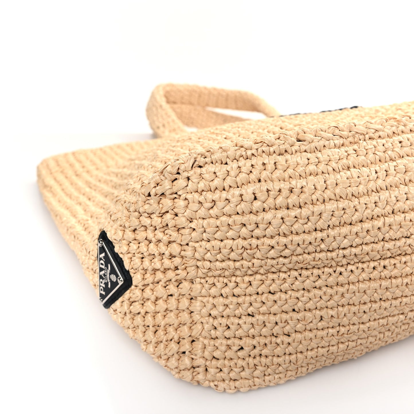 Yarn Raffia Effect Crochet Embroidered Logo Tote Naturale