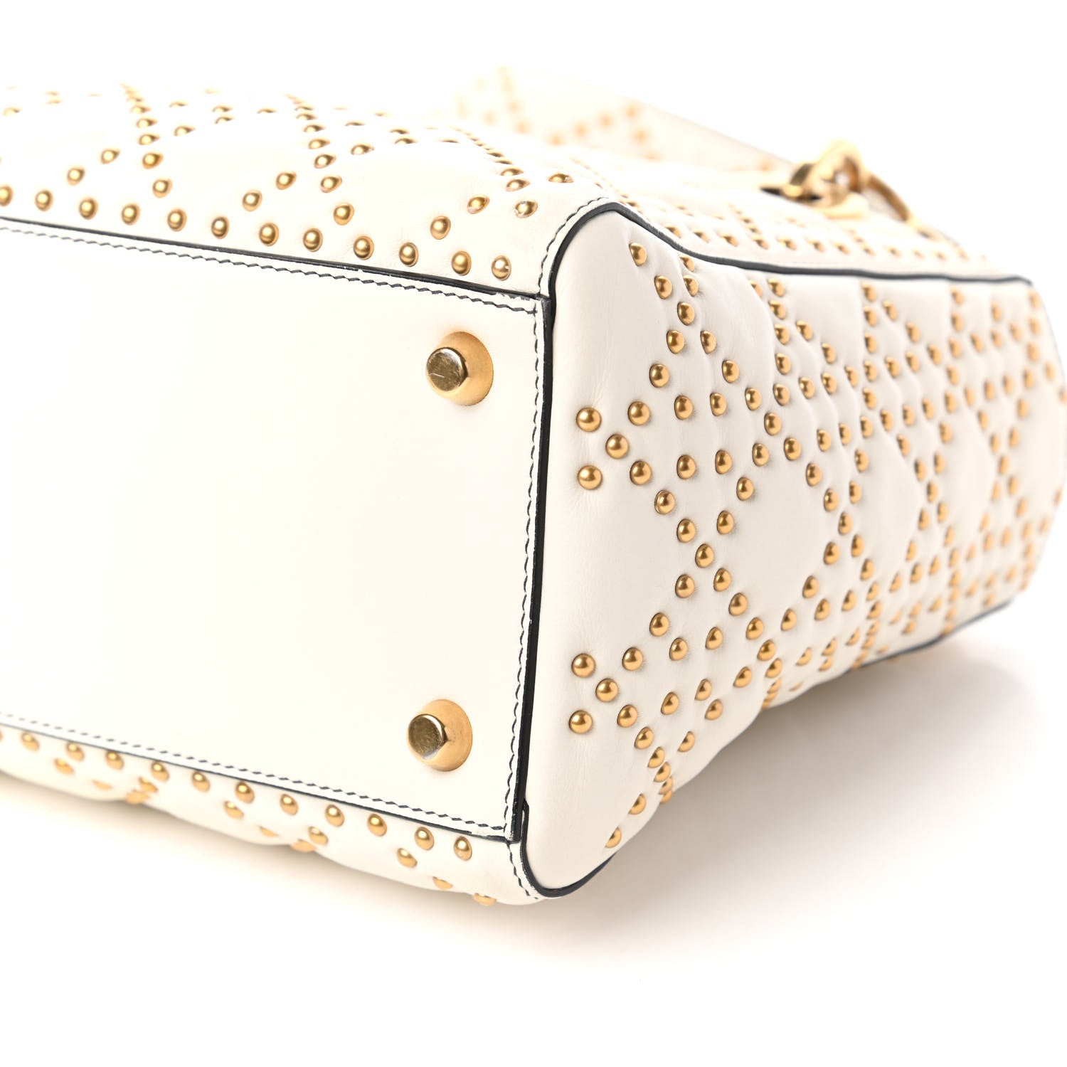 Christian Dior Calfskin Cannage Studded Medium Supple Lady Dior White 7 of 13