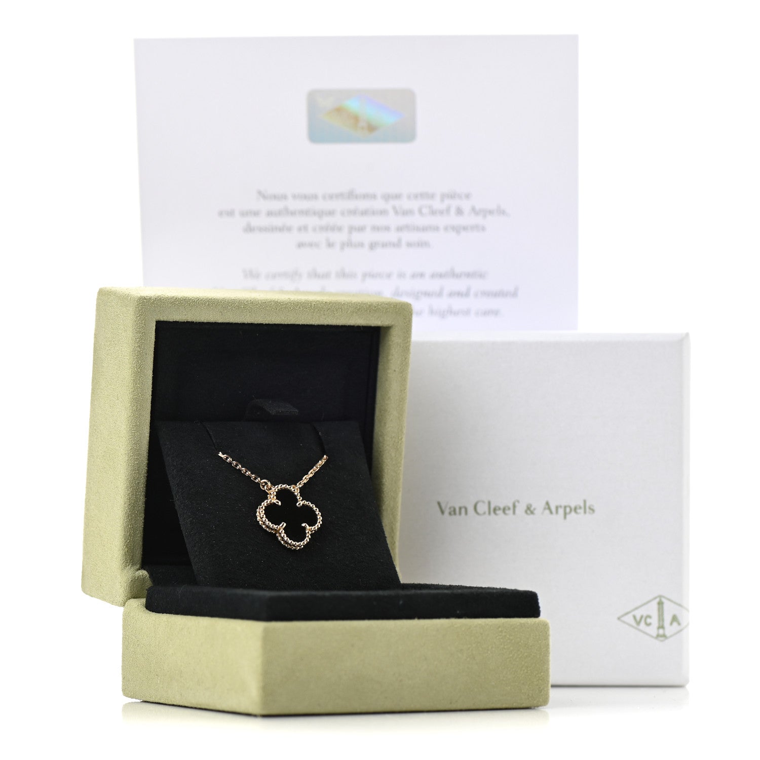 Van Cleef & Arpels 18K Yellow Gold Black Onyx Vintage Alhambra Pendant Necklace 7 of 7