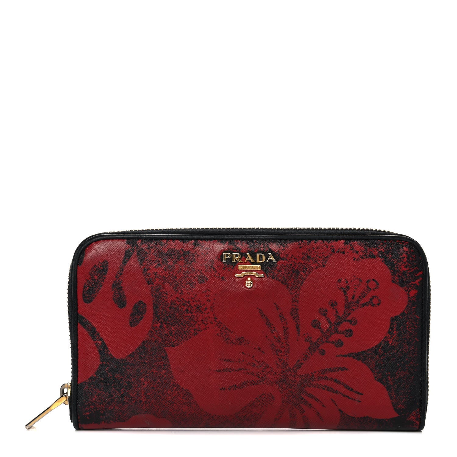 Prada Saffiano Hibiscus Print Zip Around Wallet Rosso 1 of 12