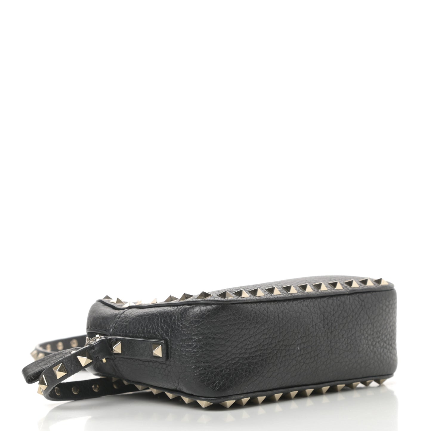 Pebbled Calfskin Rockstud Camera Crossbody Bag Black