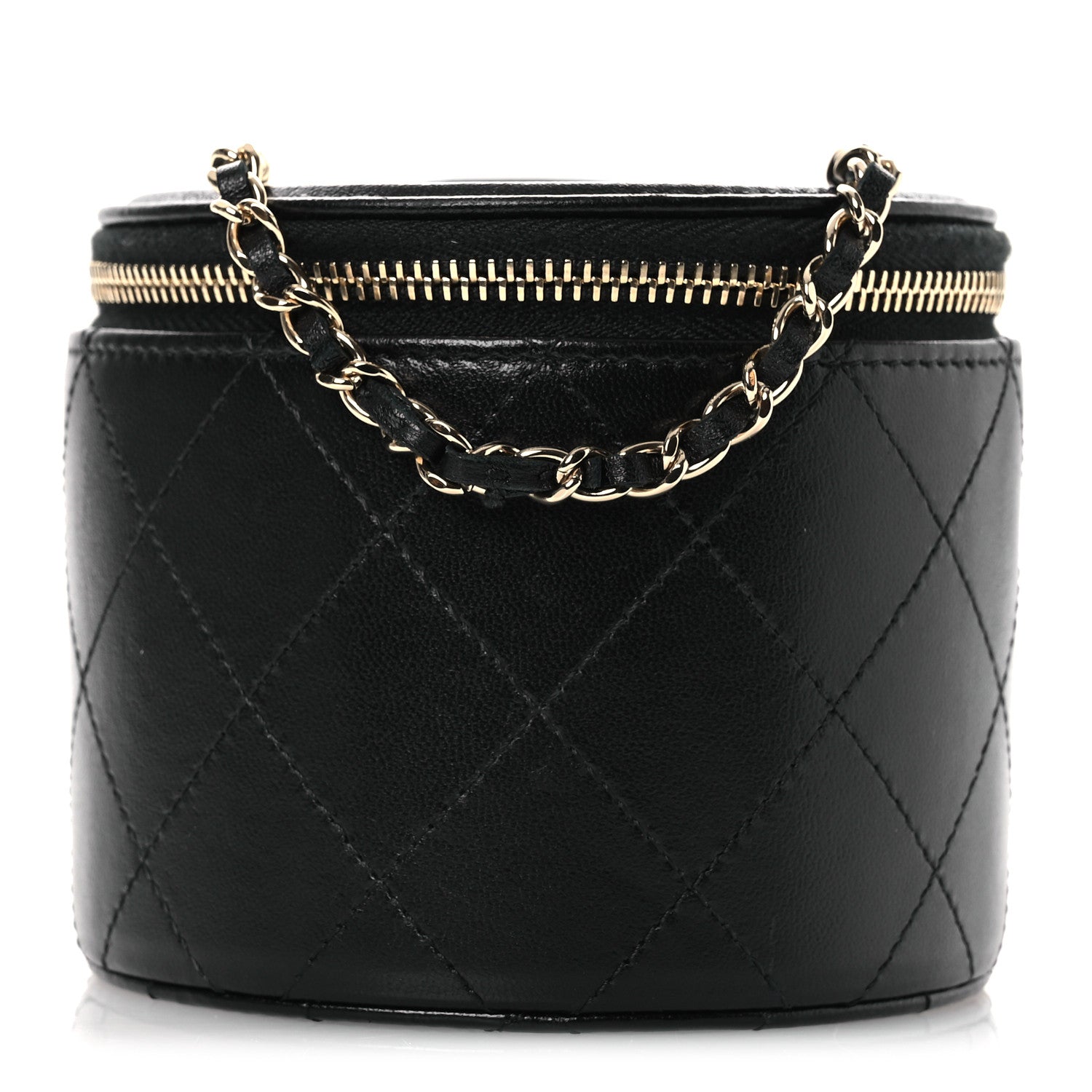 Chanel Lambskin Quilted Round Small Vanity Case With Chain Black 8 of 10