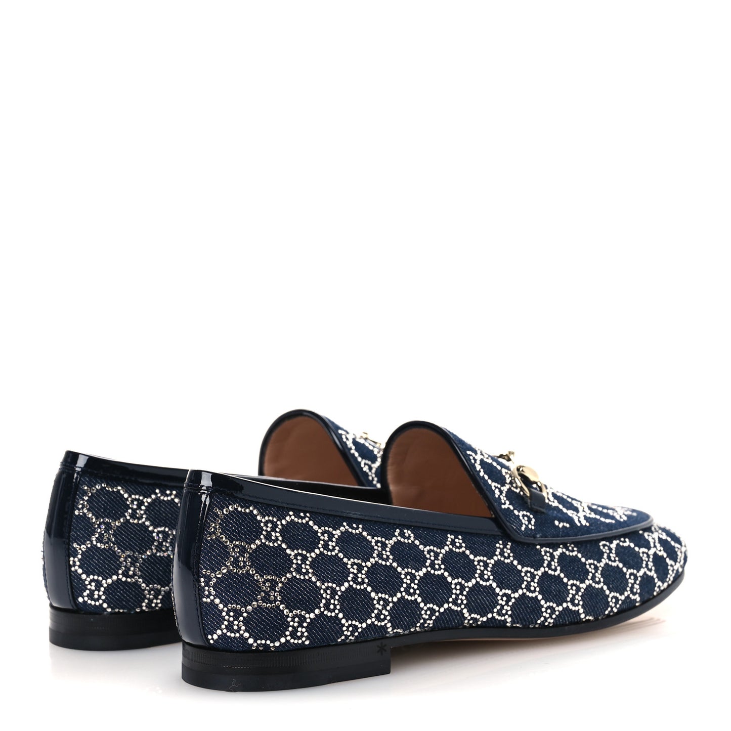 Denim Crystal GG Monogram Horsebit Womens Jordaan Loafers 39.5 Deep Blue Blue Milad