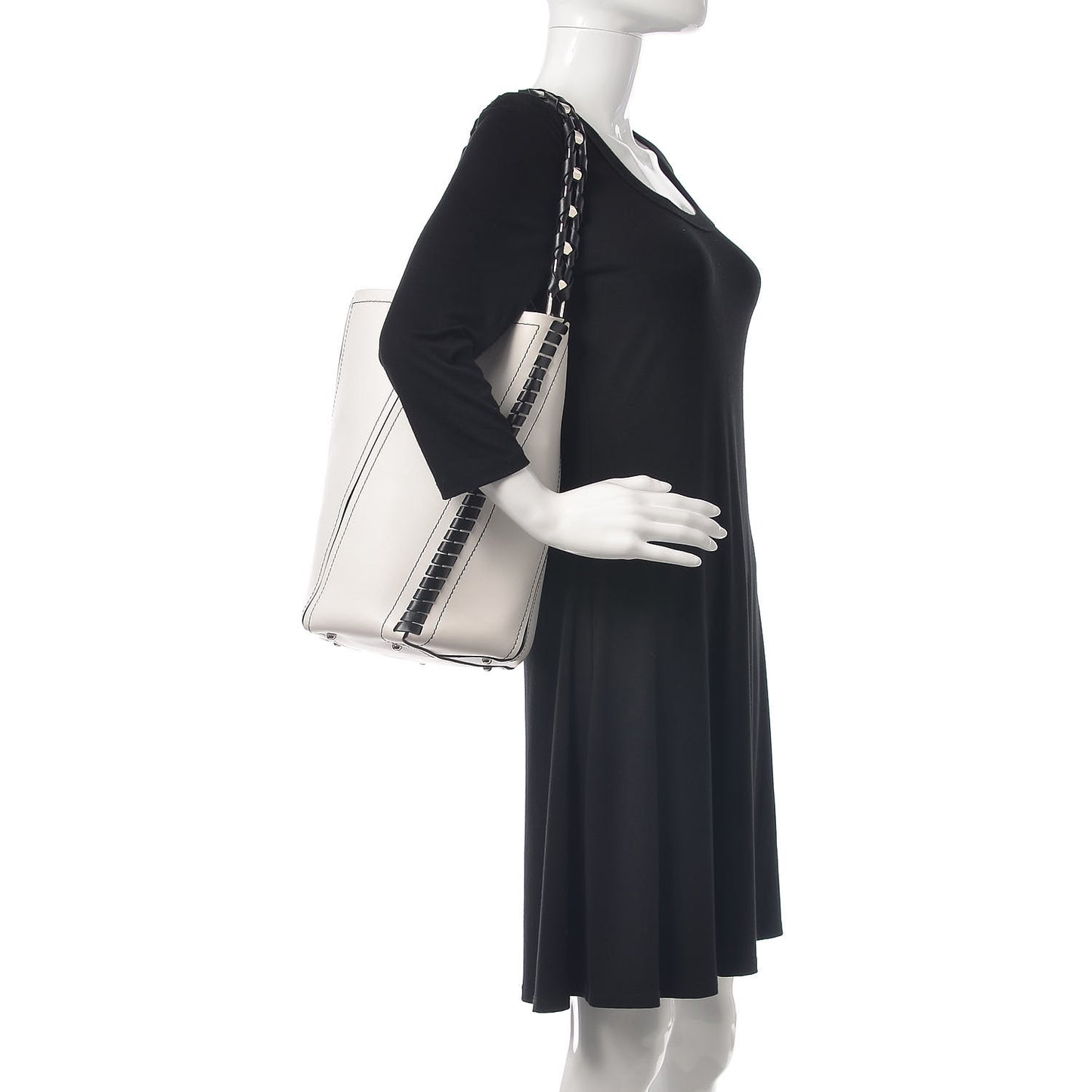 Smooth Calfskin Medium Hex Bucket Bag Black White