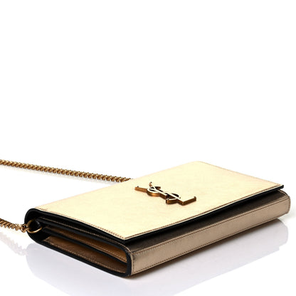 Saint Laurent Metallic Calfskin Medium Classic Monogram Kate Satchel Gold 3 of 5