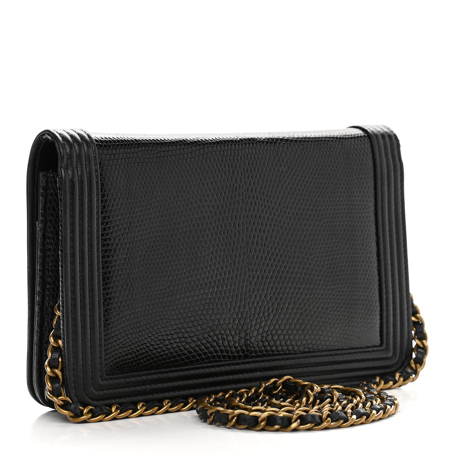 Chanel Lizard Calfskin Boy Wallet on Chain WOC Black 3 of 11