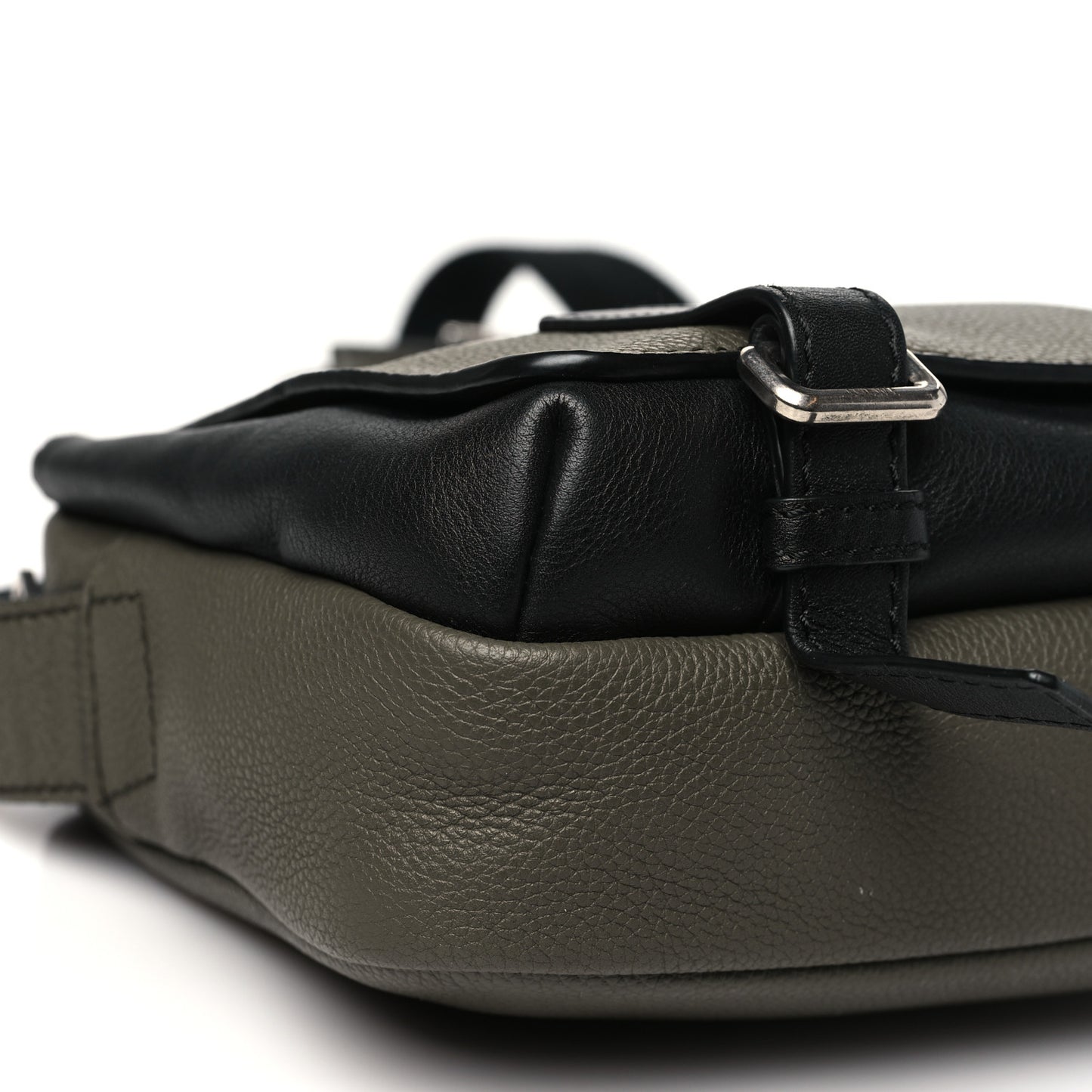 Soft Grained Calfskin XS Military Messenger Bag  Khaki Green Black