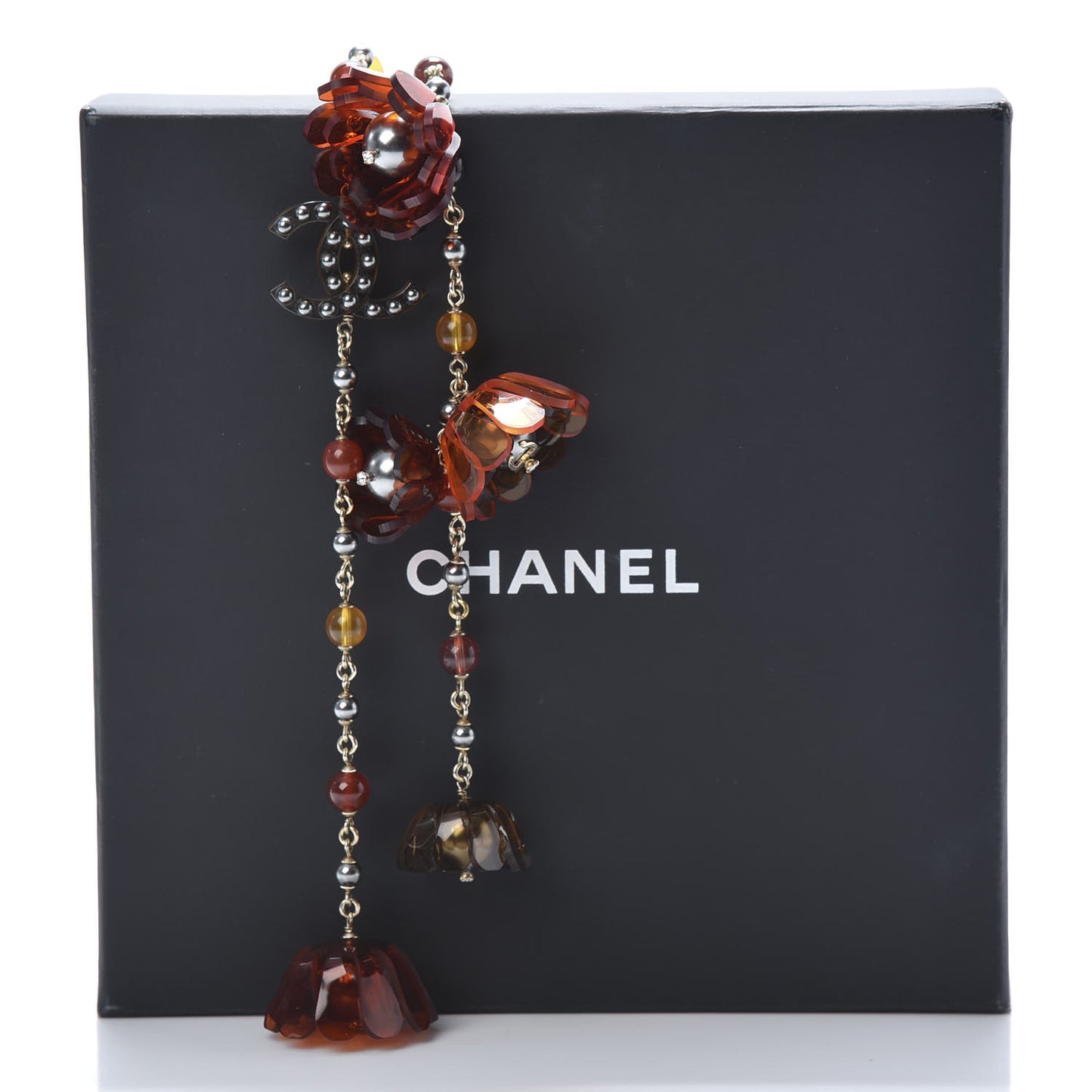 Bead Enamel CC Camellia Flower Necklace Red