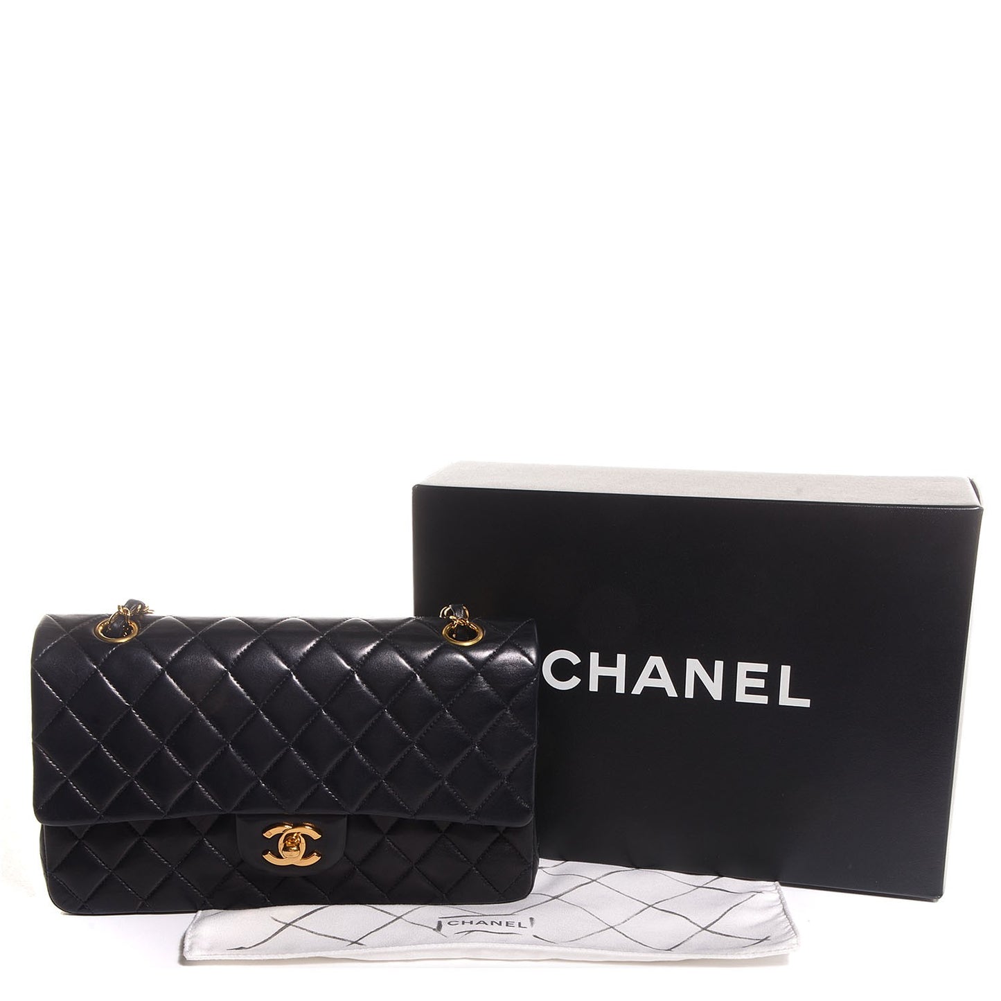 Lambskin Medium Double Flap Black
