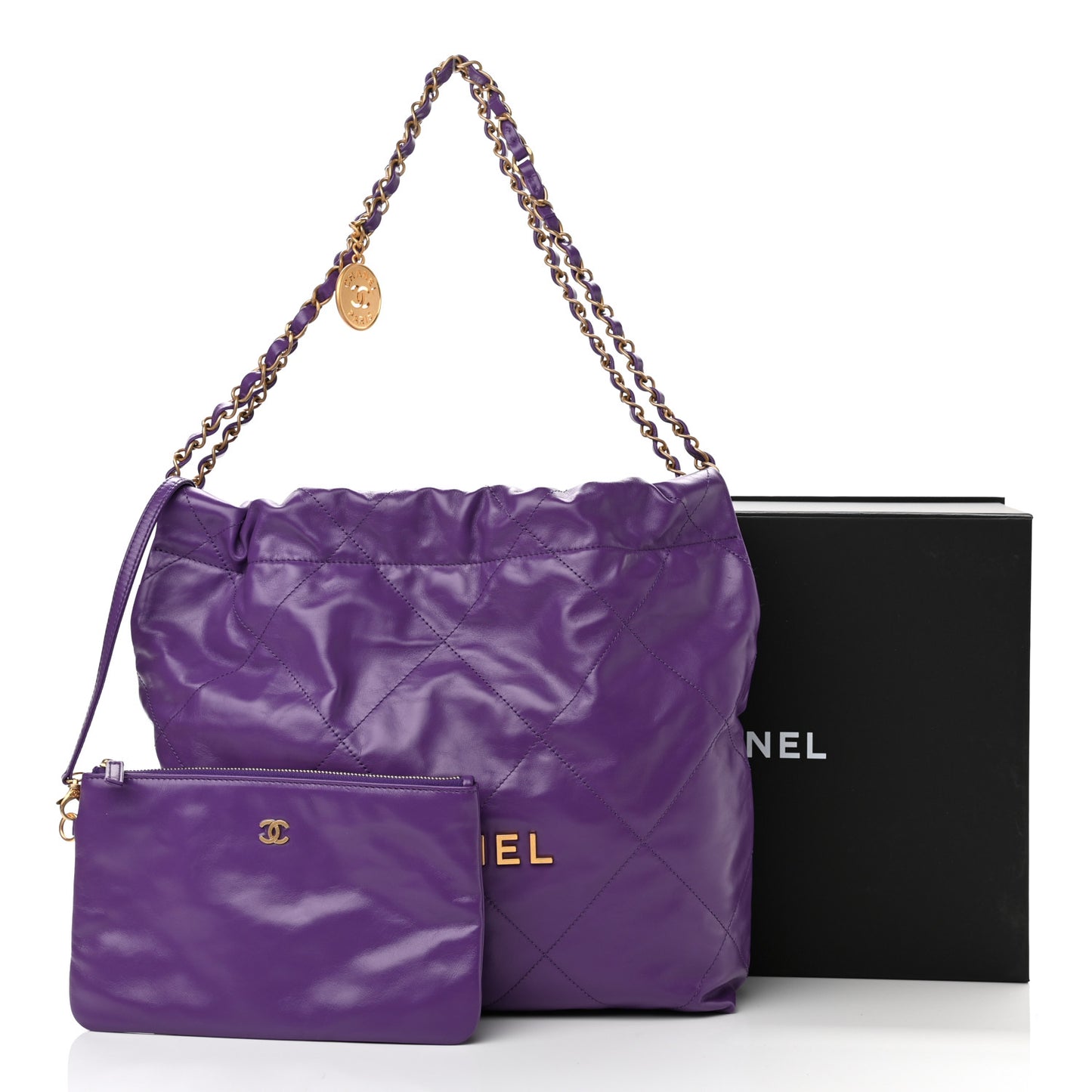 Shiny Calfskin Quilted Small Chanel 22 Purple