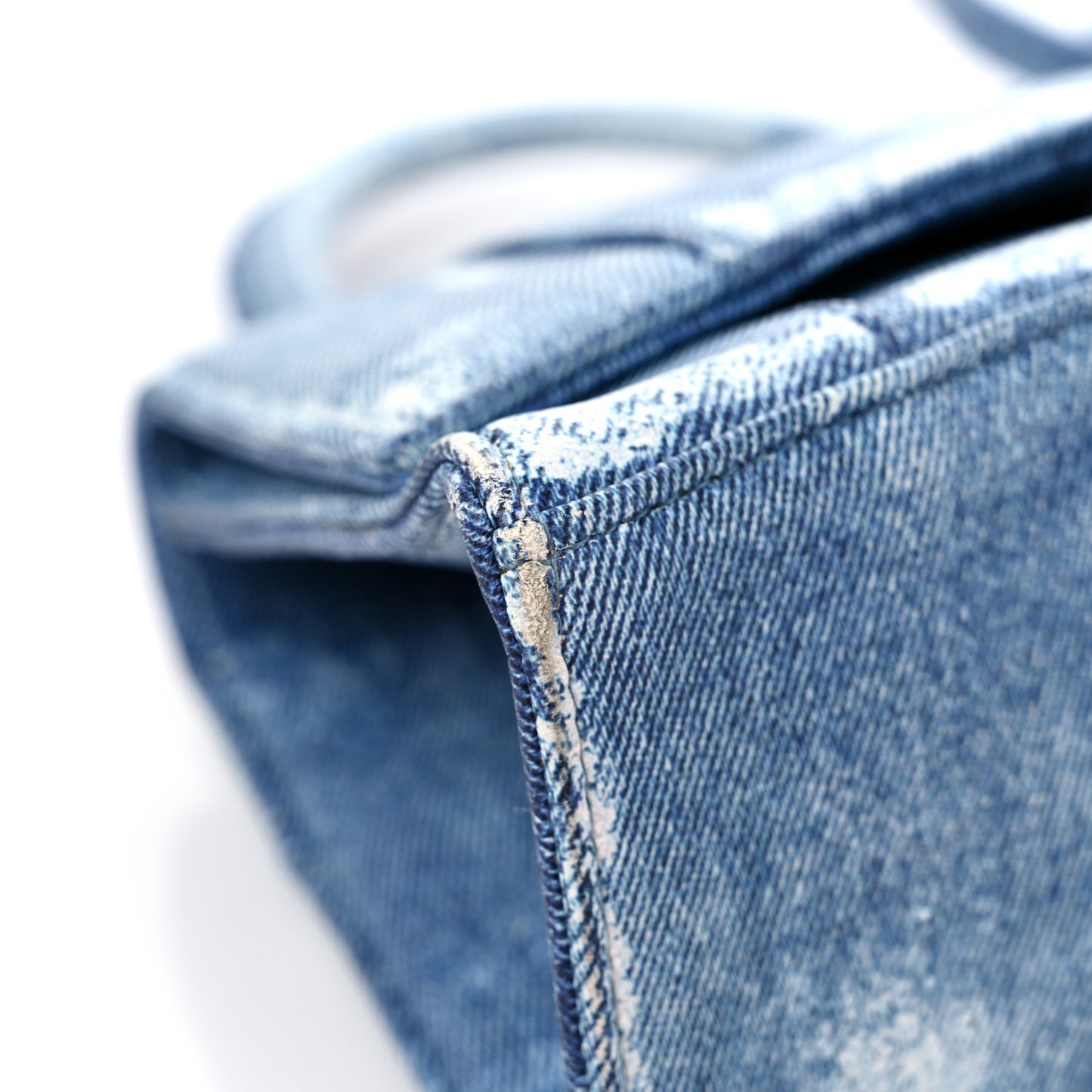 Nappa Denim Printed Small Hourglass Top Handle Bag Denim Blue