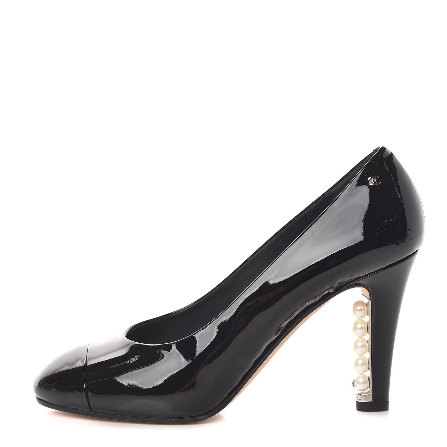 Chanel Patent Calfskin Cap Toe CC Pearl Pumps 36.5 Black 1 of 11