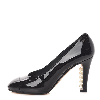 Chanel Patent Calfskin Cap Toe CC Pearl Pumps 36.5 Black 1 of 11