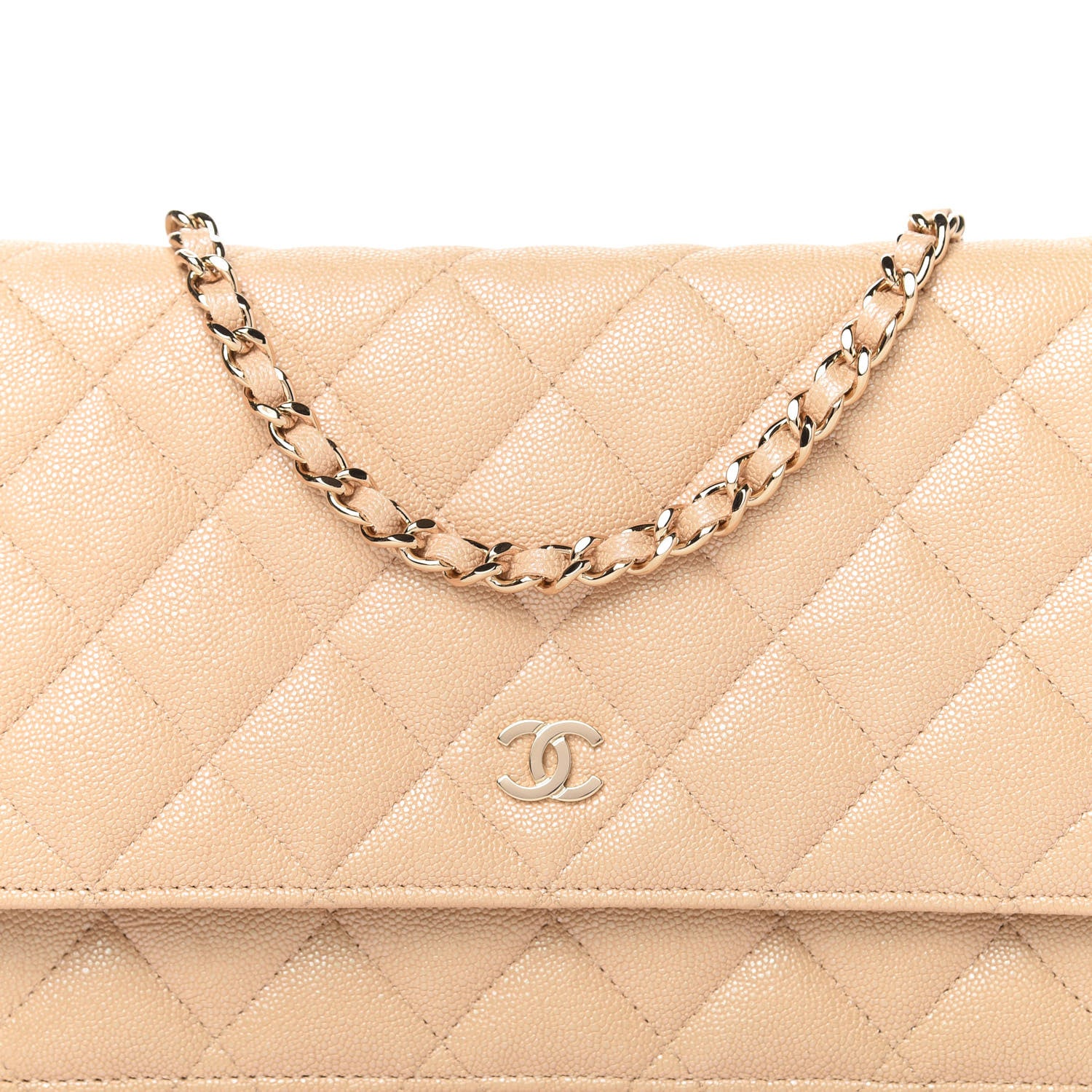 Chanel Iridescent Caviar Quilted Wallet On Chain WOC Beige 11 of 12