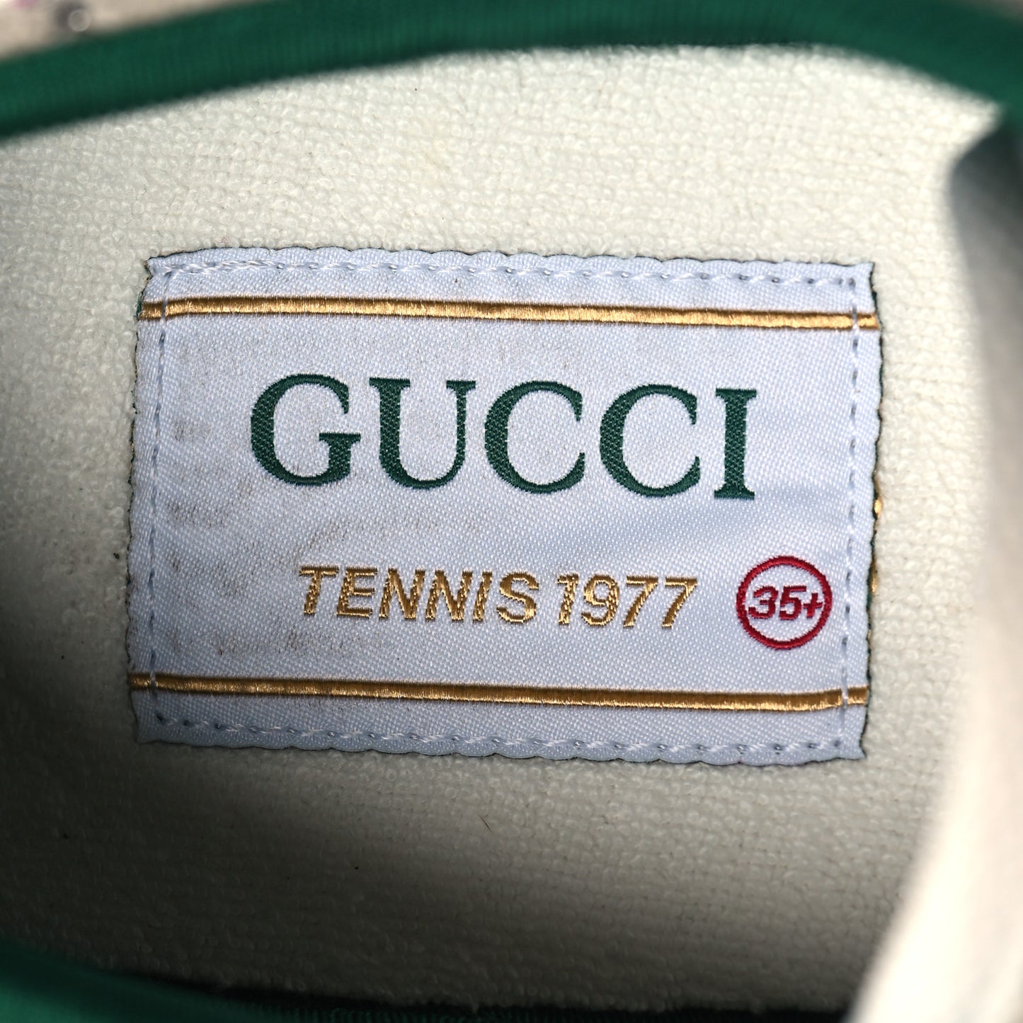 Canvas Lame Crystal GG Monogram Womens 1977 Tennis Sneakers 35.5 Gardenia Silver Mystic White
