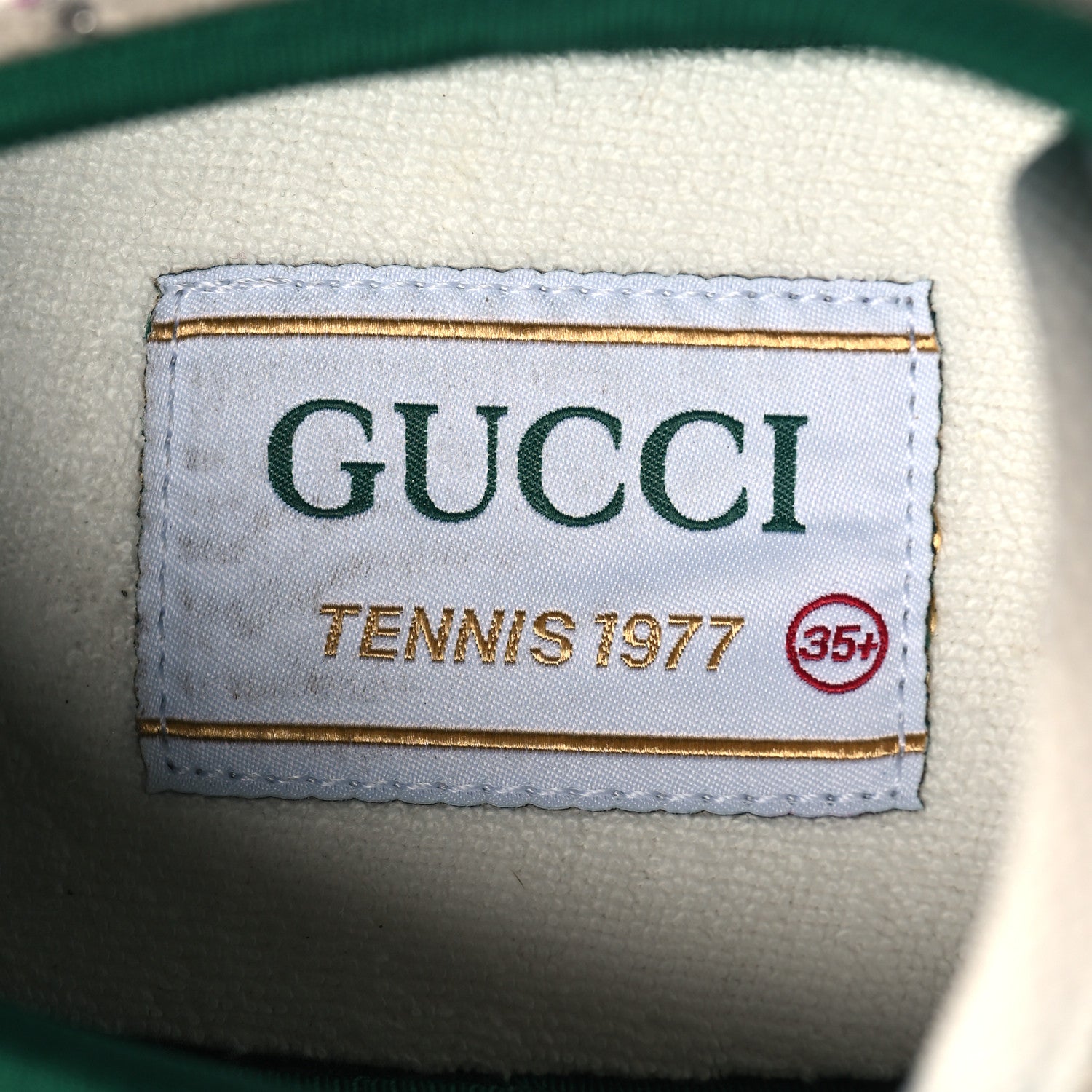 Gucci Canvas Lame Crystal GG Monogram Womens 1977 Tennis Sneakers 35.5 Gardenia Silver Mystic White 7 of 8