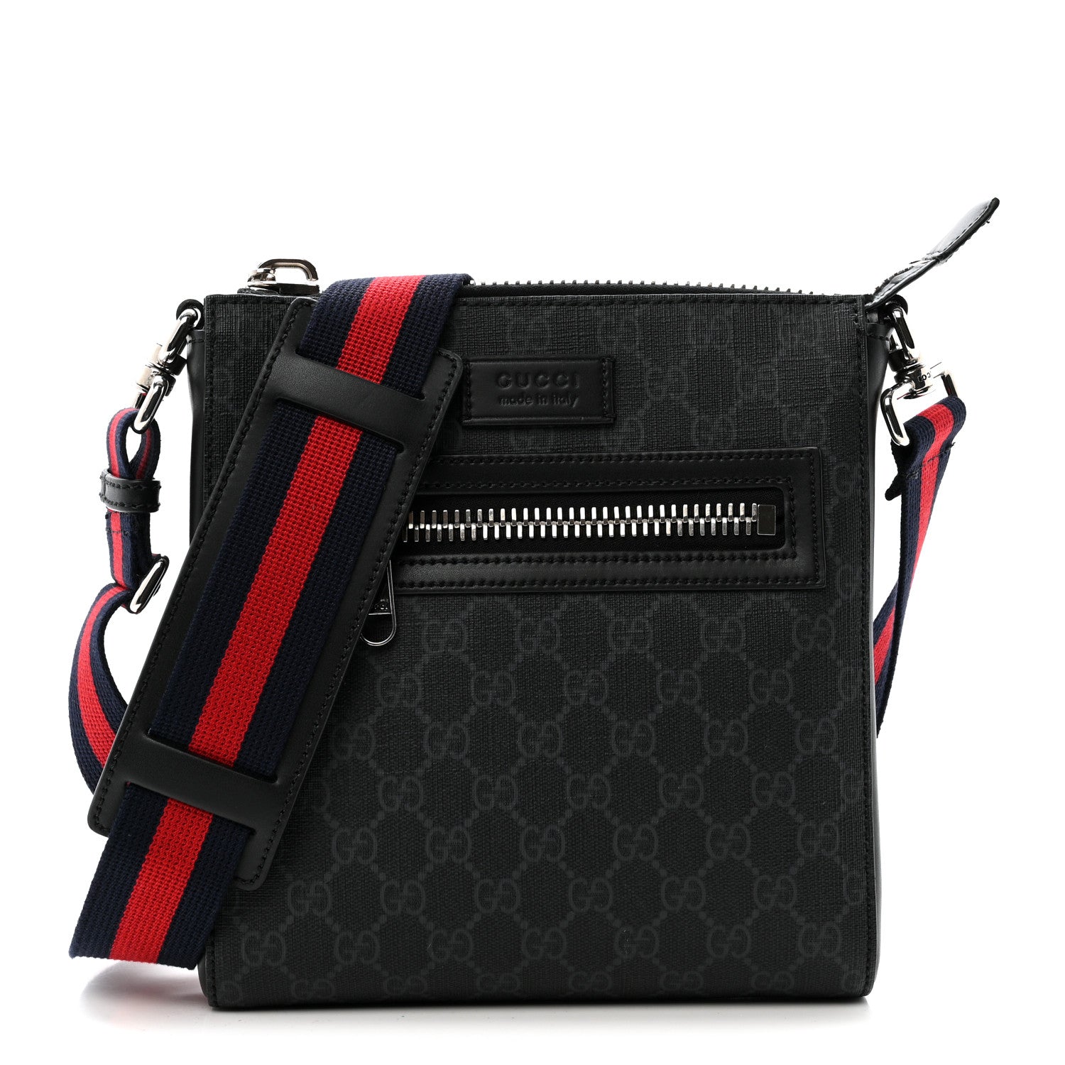 Gucci GG Supreme Monogram Web Small Flat Messenger Bag Black Grey 1 of 13