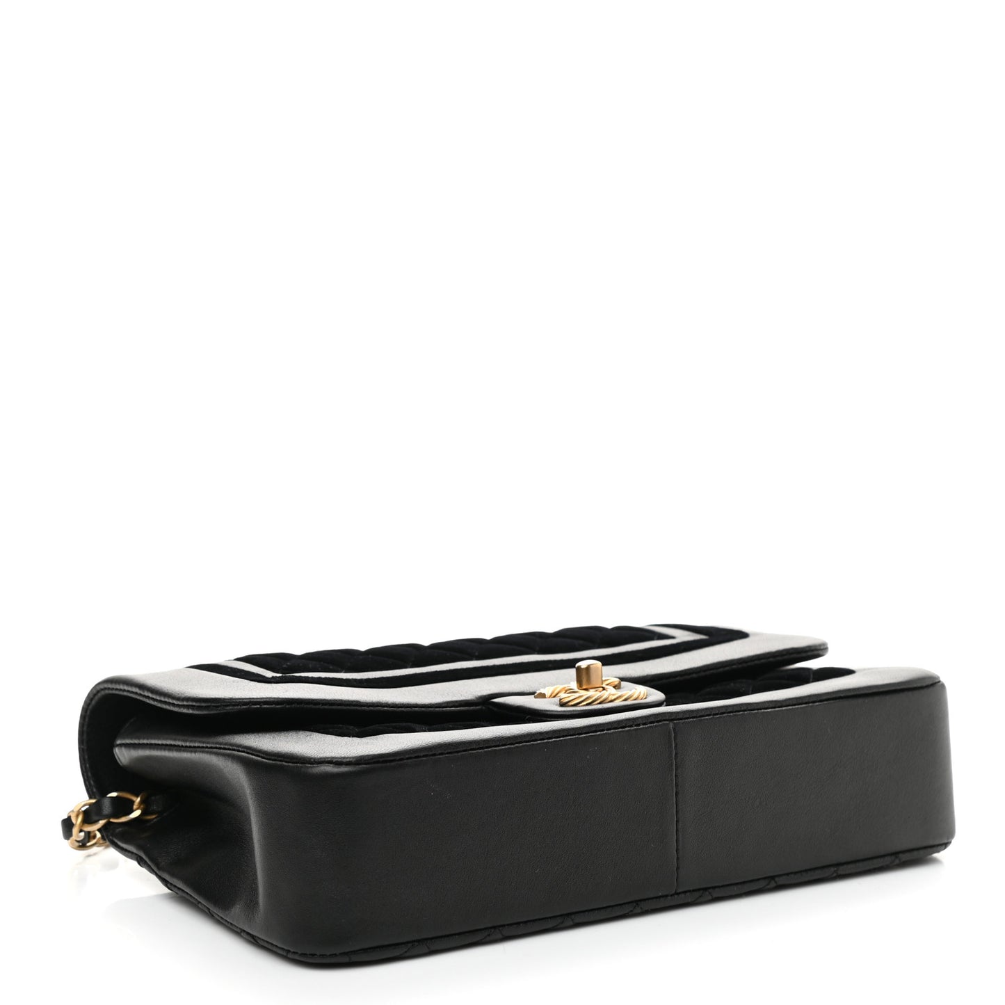 Metallic Lambskin Velvet Quilted Medium Flap Black