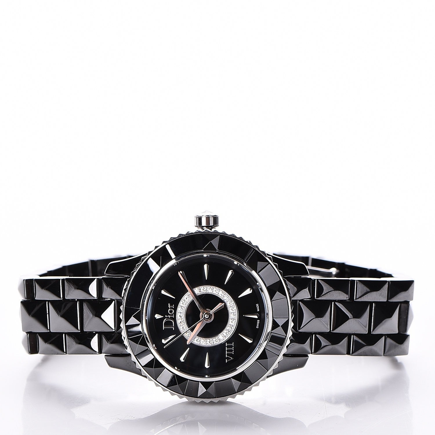 Christian Dior Stainless Steel Ceramic Diamond 28mm Dior VIII Quartz Watch Black 3 of 6