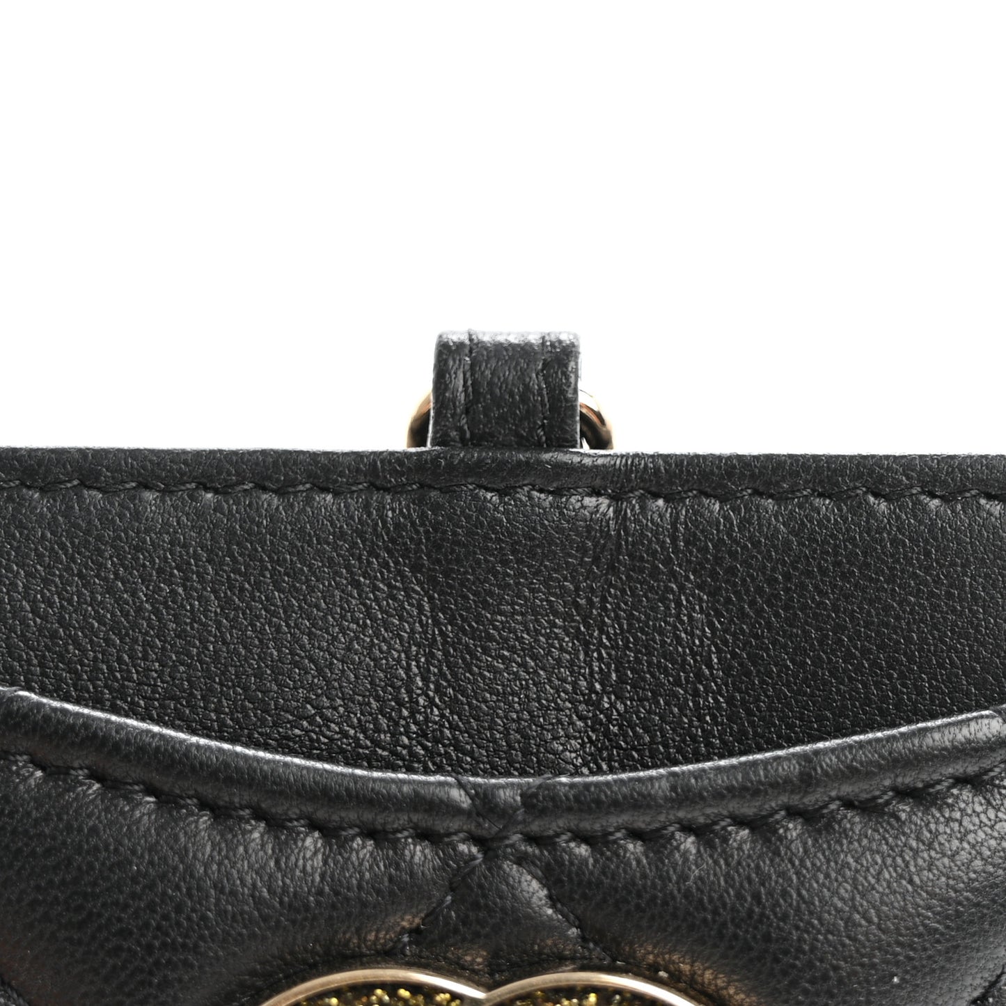 Lambskin Quilted Glitter Card Holder On Chain Black